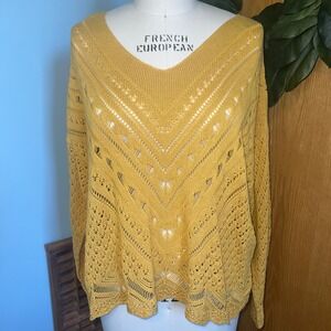 Maurices Yellow Textured Knit V Neck Long Sleeve Sweater Women's XL